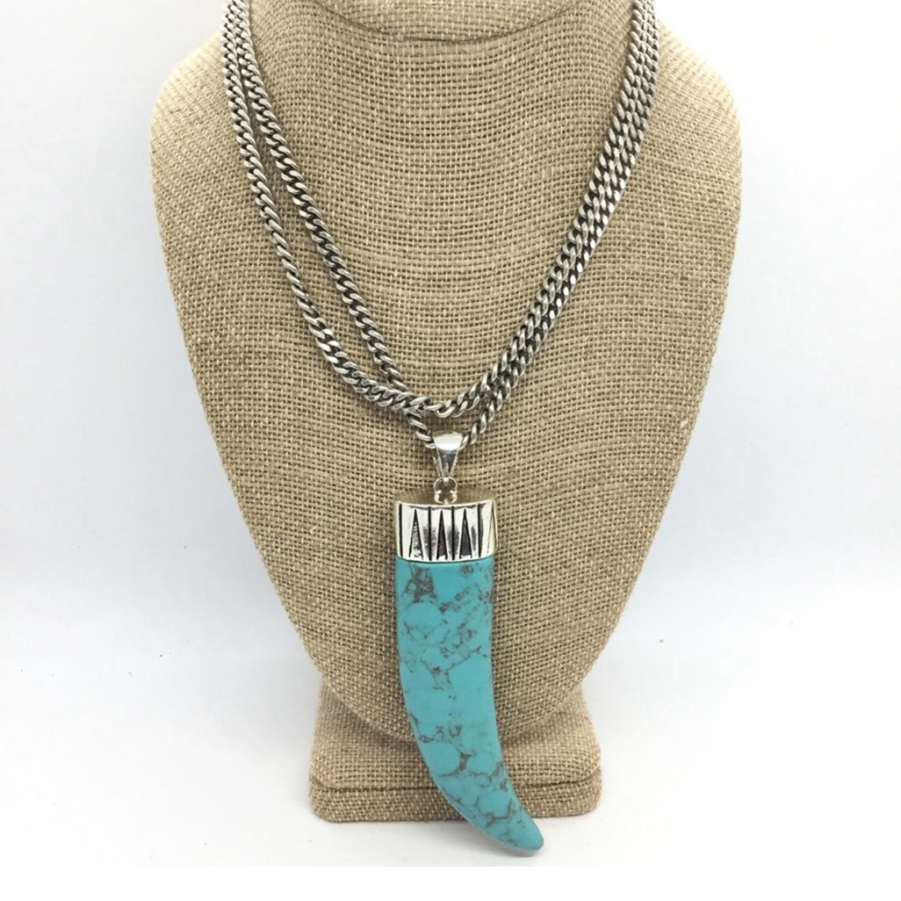 JENNY BIRD TURQUOISE LUCITE HORN TUSK SILVER TONE CURB CHAIN NECKLACE